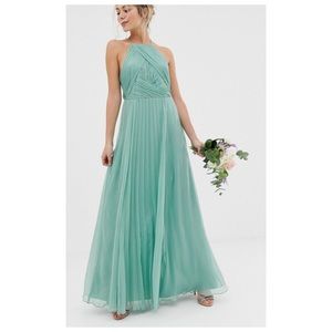 Bridesmaid pinny dress with ruched bodice - sage